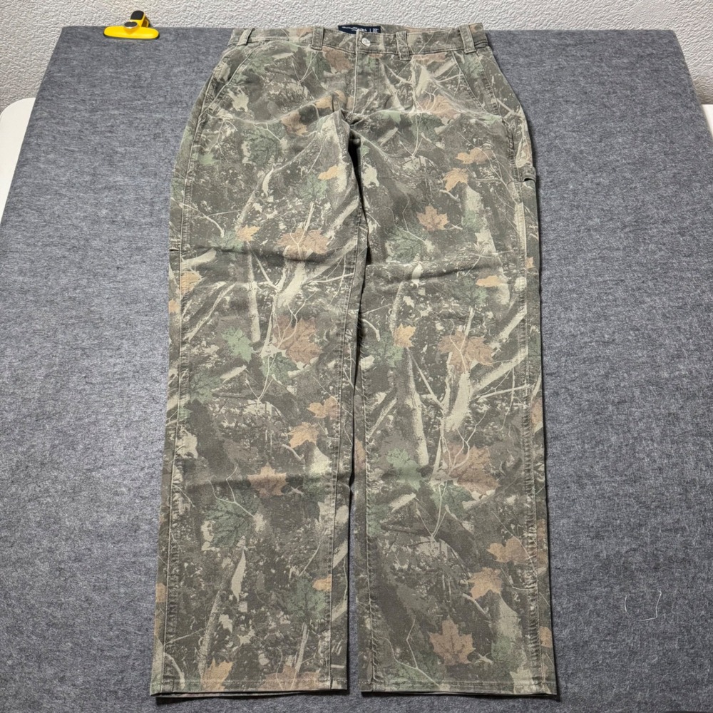 Abercrombie & Fitch Mens Loose Carpenter Pants 33x32 Camo Canvas Utility Pants